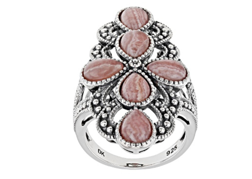 PINK RHODOCHROSITE RHODIUM OVER STERLING SILVER RING SIZE 6 7 8 9 10 11 12