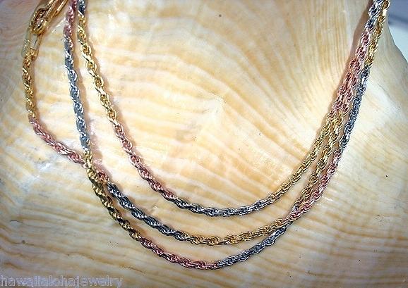 1.3MM ITALIAN 14K TRICOLOR GOLD-PLATED 925 STERLING SILVER DC ROPE CHAIN 16″