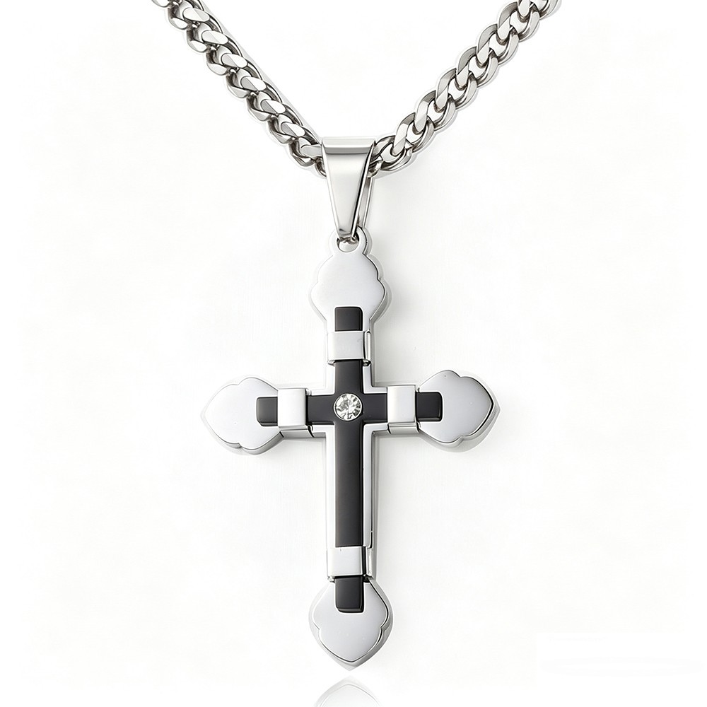 18-30 inches Black Silver Cross Pendant Necklace Stainless Steel For Men Women