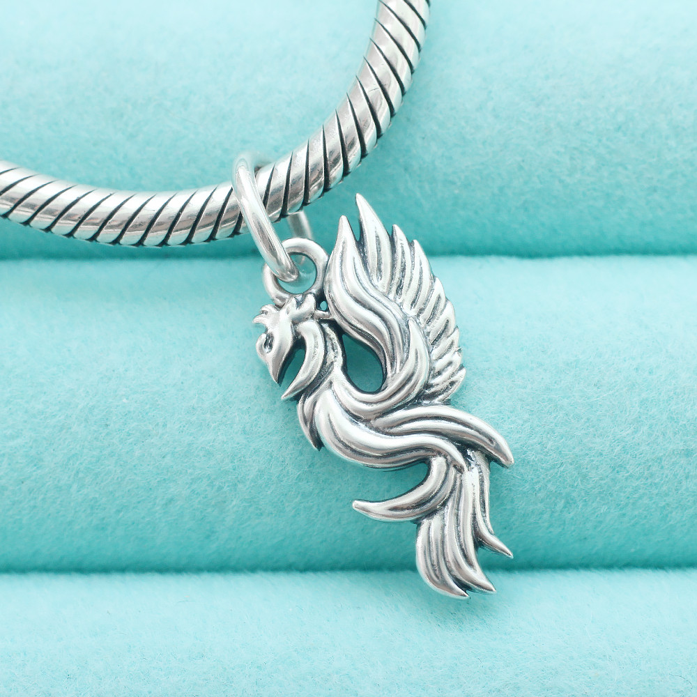 925 Sterling Silver Phoenix Pendant Flames Fire Bird Ashes Charm For Necklace