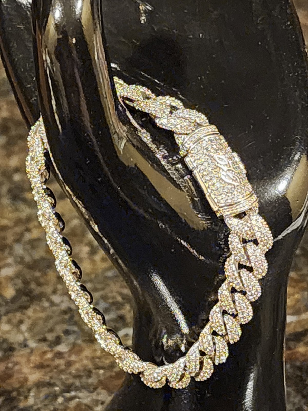 GLD Shop Cuban Chain Bracelet 14K White Gold Plated CZ Stones 9.5 mm x 7.25″