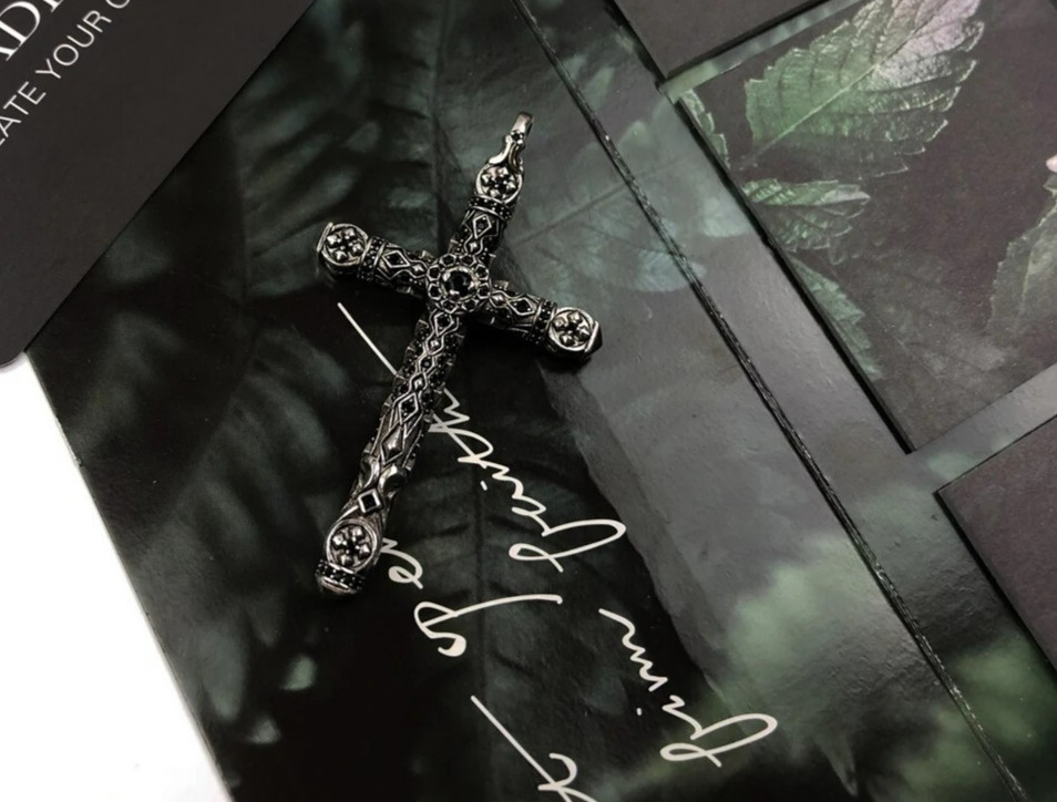 Cross Pendant Antique Vintage Carved 925 Sterling Silver 2.7 Inches Long
