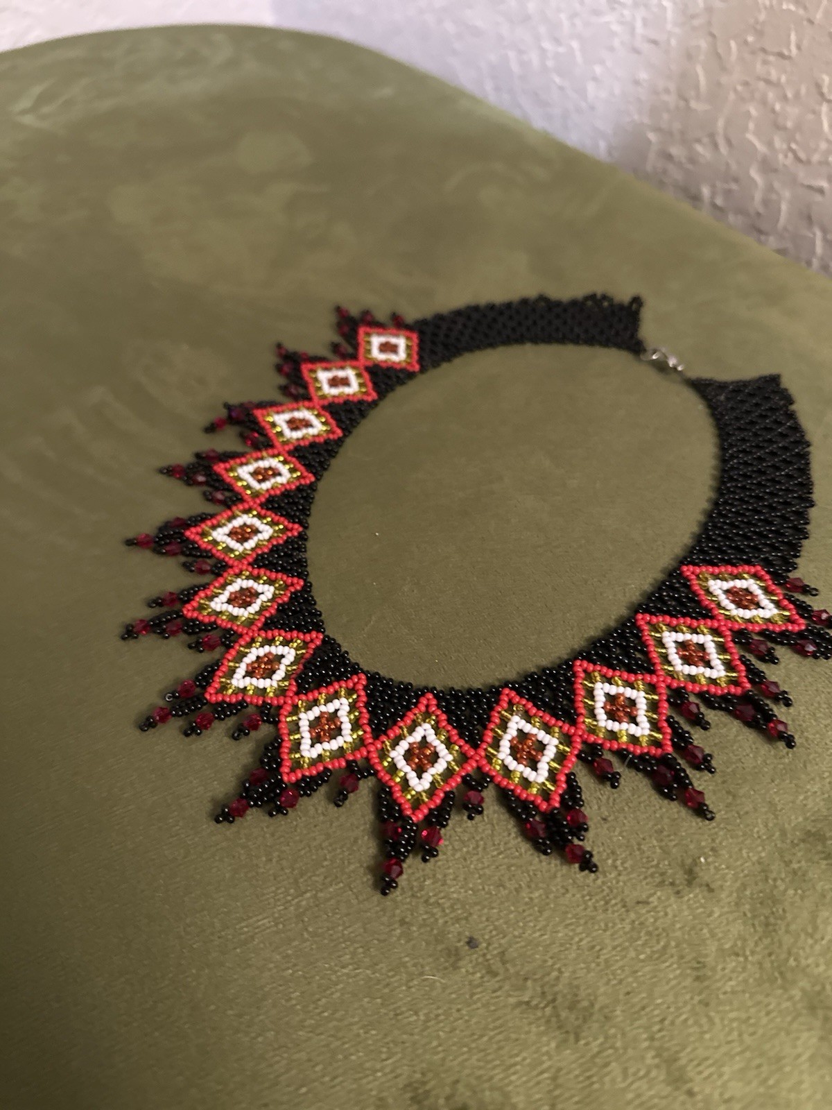 Handmade Beaded Statement NecklaceTribal Style Choker Black, Red & White Jewelry
