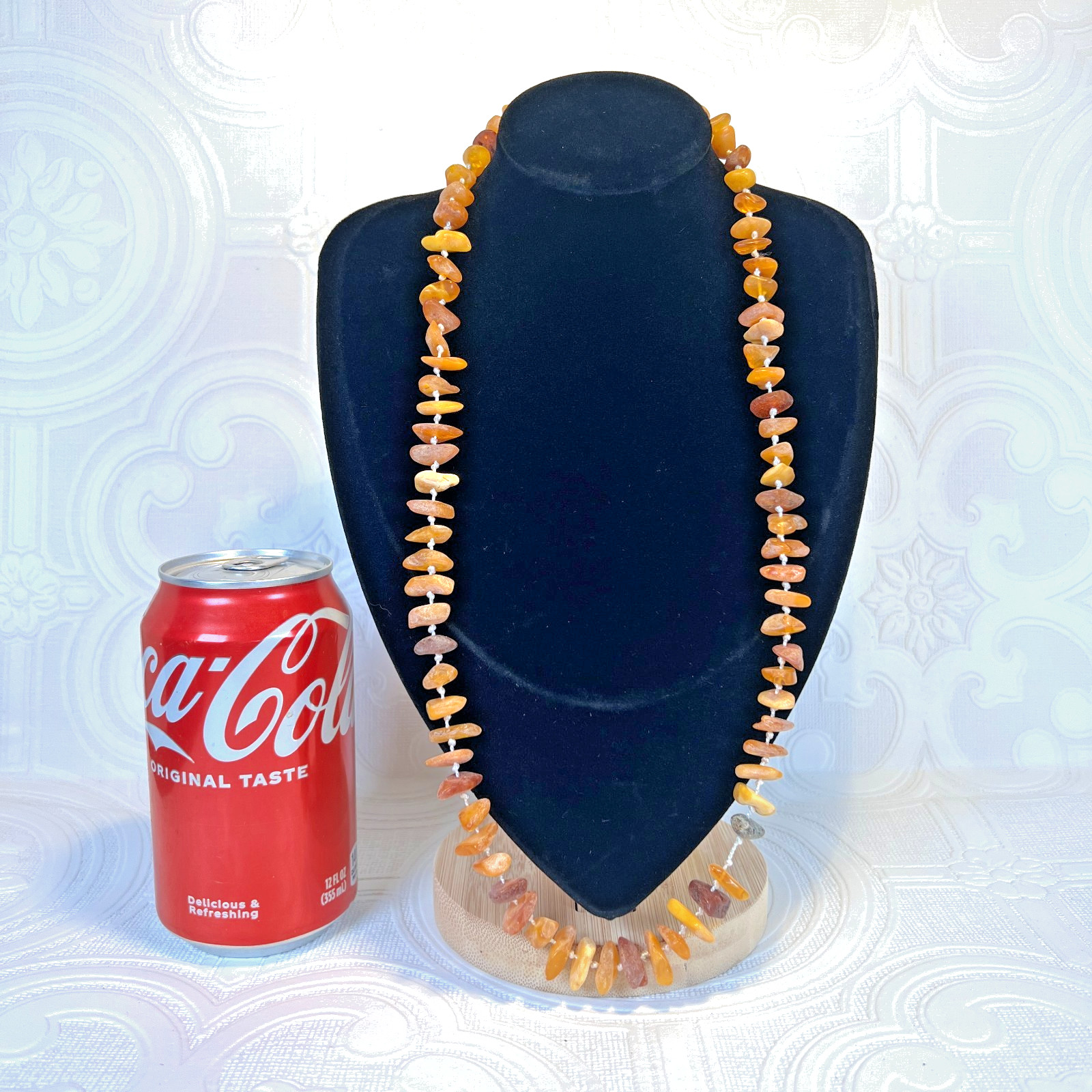 Raw Baltic Amber Necklace Beaded Hand Knotted Barrel Clasp Boho 24 Inch 61 CM