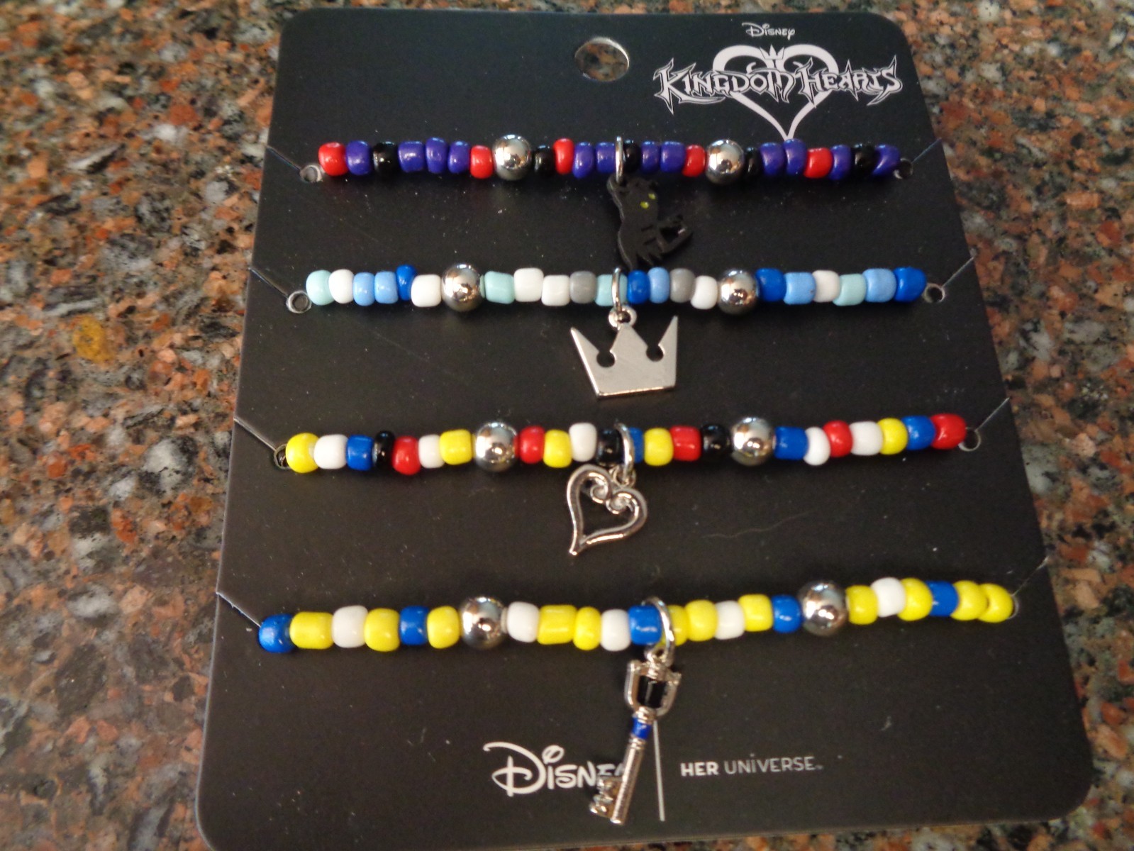 Disney Kingdom Hearts Bead Charm Bracelet Set of 4 Metal Cord Stretch New