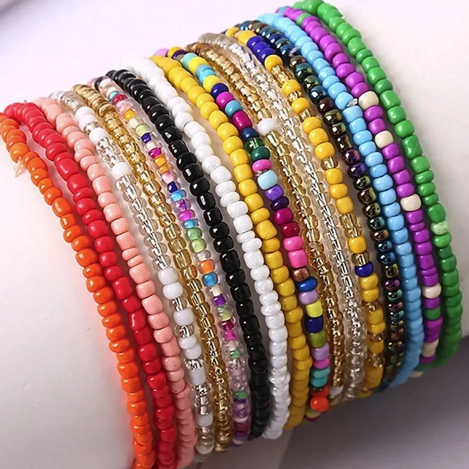 17pcs Beaded Bracelet Set Colorful Elastic Stackable Beach Bracelets