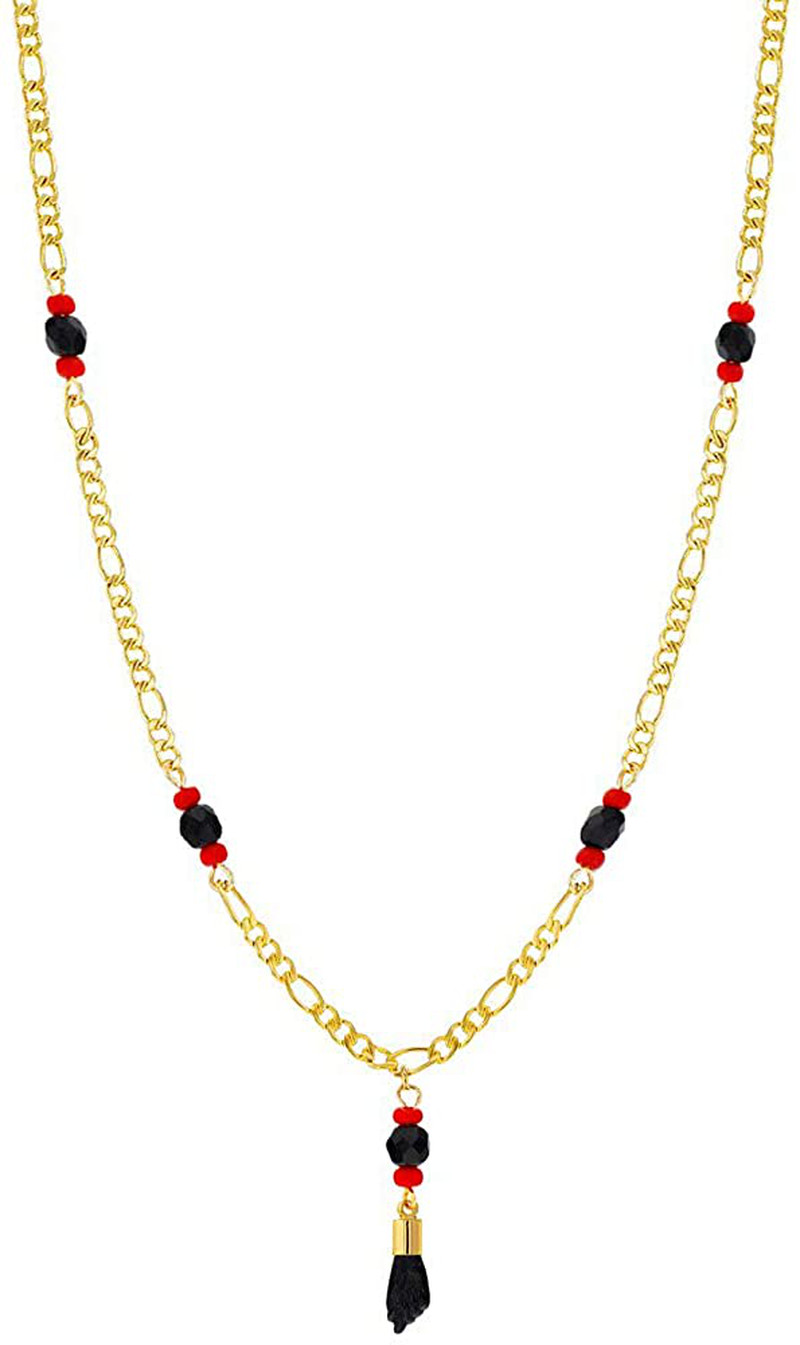 Gold Plated Black Figa Hand Simulated Azabache Evil Eye Protection Necklace 21″
