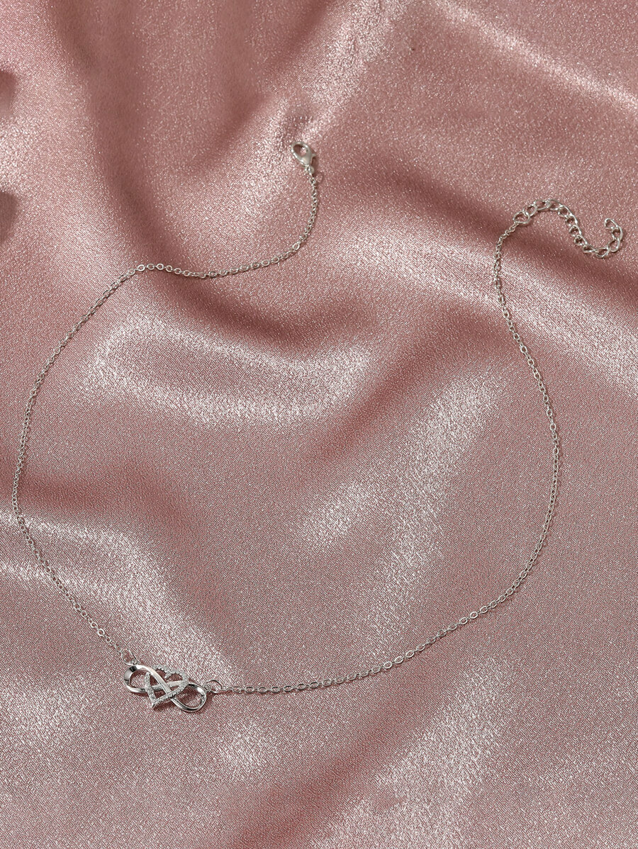 💥 New Infinity Heart Charm Necklace Rhinestones, Silver Tone Alloy