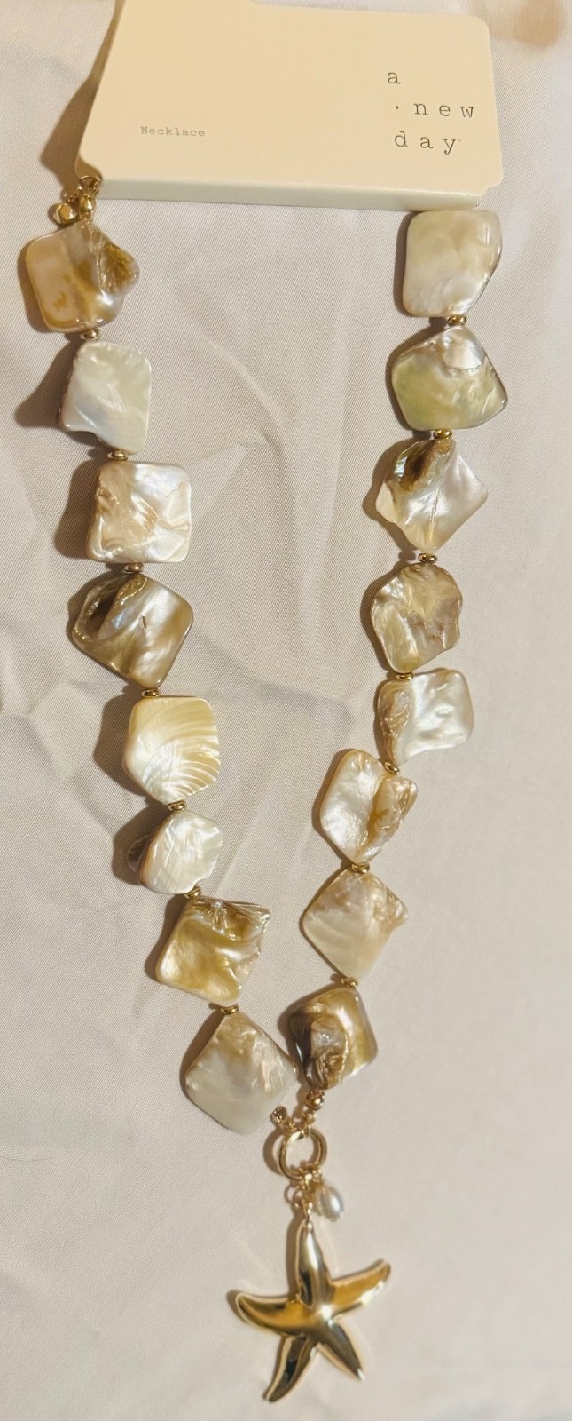 A New Day NWT Gold Tone Ocean Necklace Mother of Pearl and Starfish