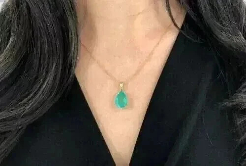 Simulated Green Emerald 3.00Ct Pear Cut Teardrop Pendant 14k Yellow Gold Plated