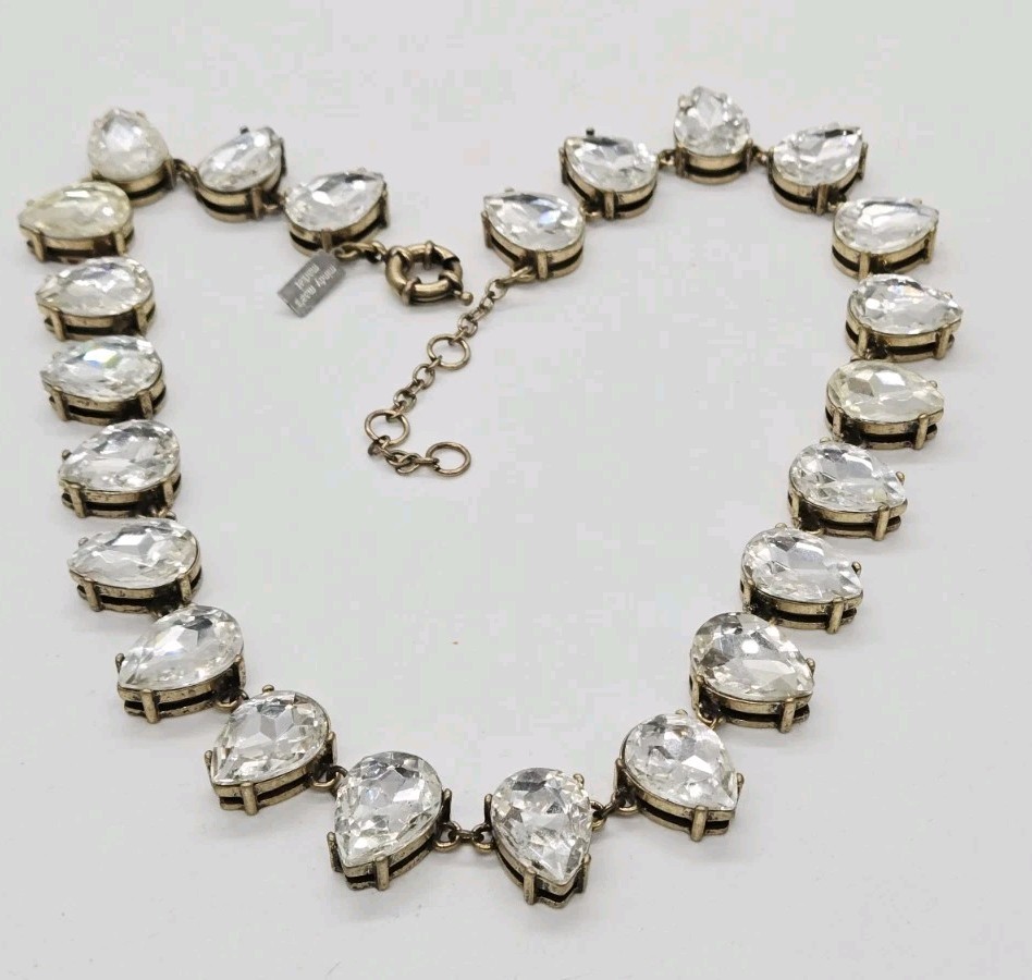 Crystal Necklace Teardrop Rhinestone Gold tone Chunky Statement Couture 21 in