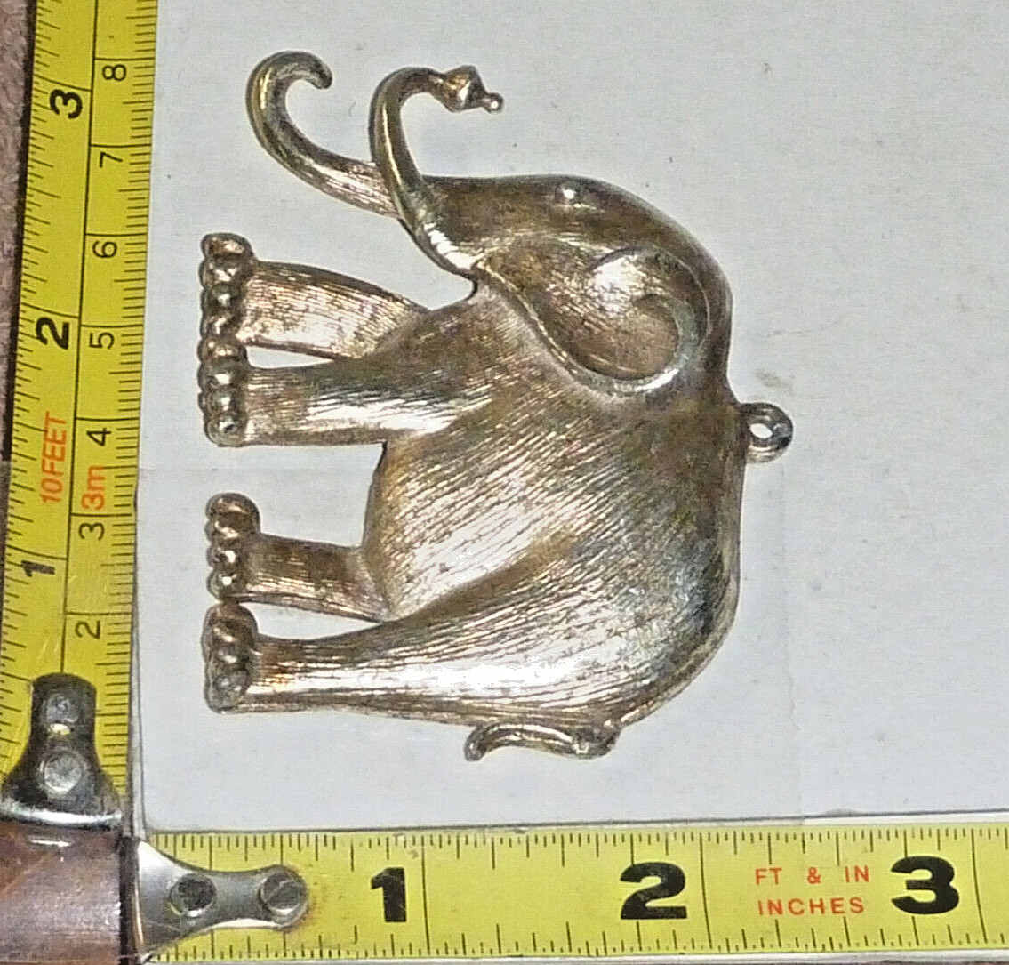 Vtg Tusk Up ELEPHANT Pendant – Silver-Tone Alloy ~3″L x 2″W