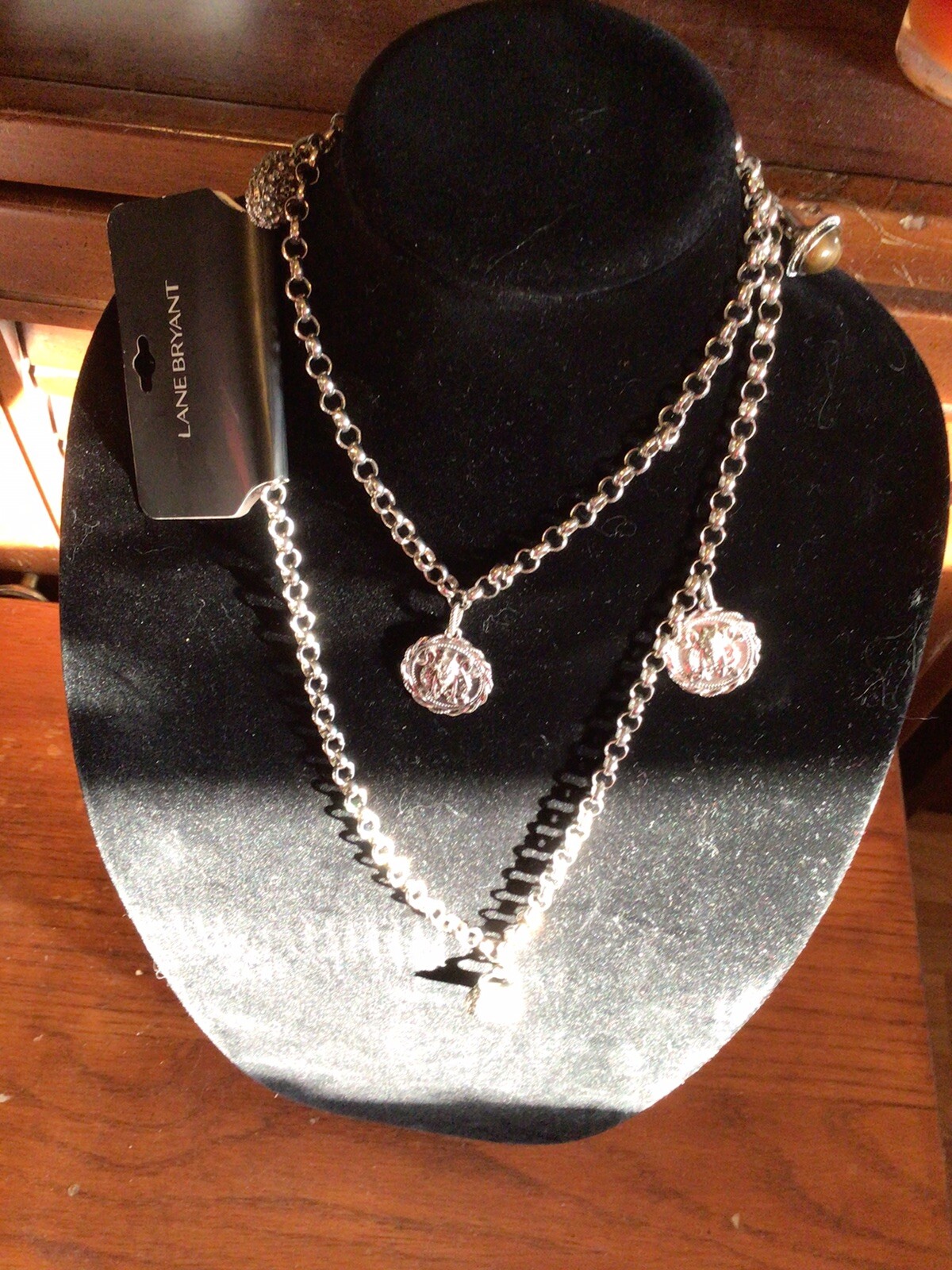 Lane Bryant 30” Silver tone Necklace With Roman coins