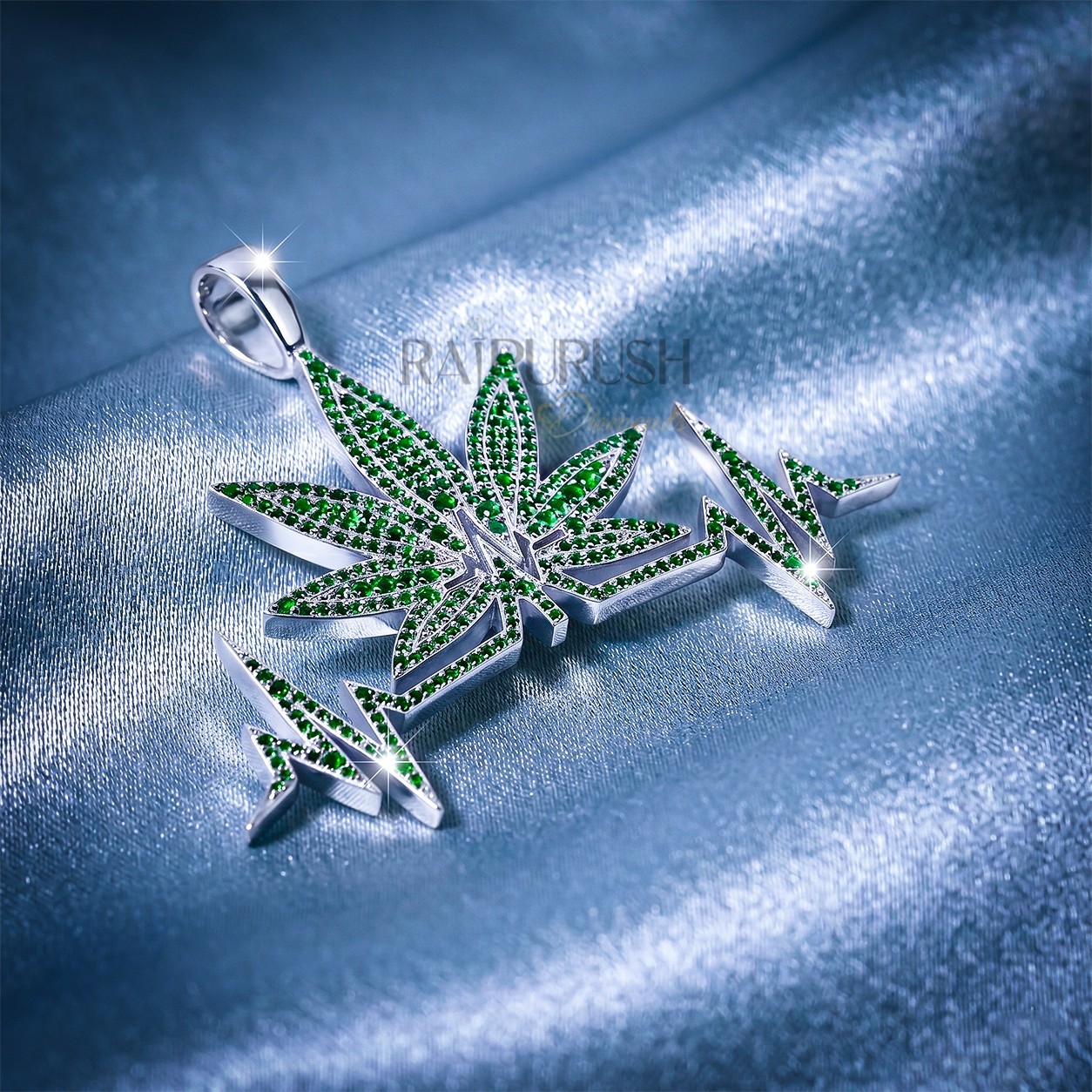 Heartbeat Leaf Pendant – Green Emerald Round Diamond in 925 Sterling Silver