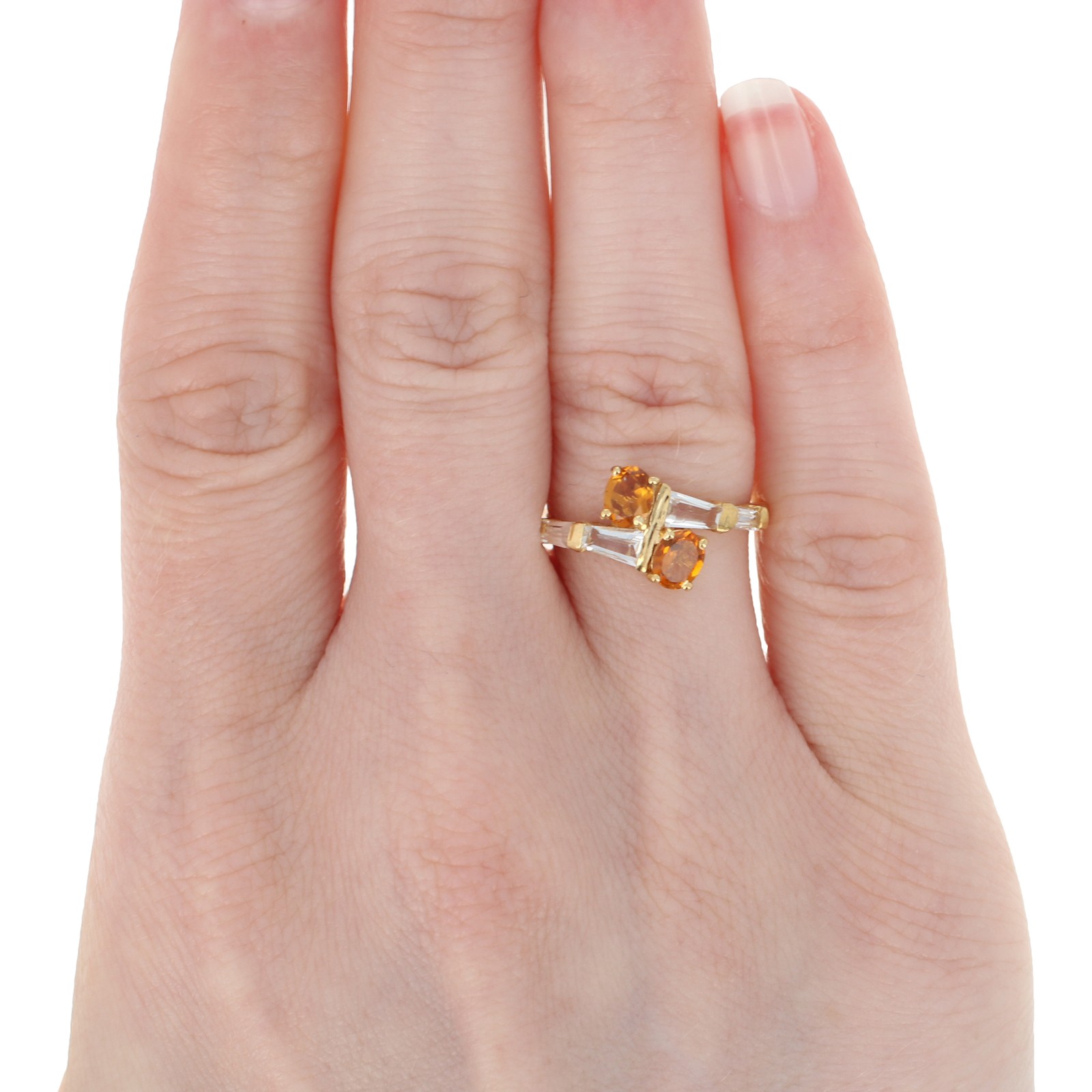 Sterling Silver Citrine & Quartz Ring 925 Gold Plated Oval 1.10ctw Bypass Size 6