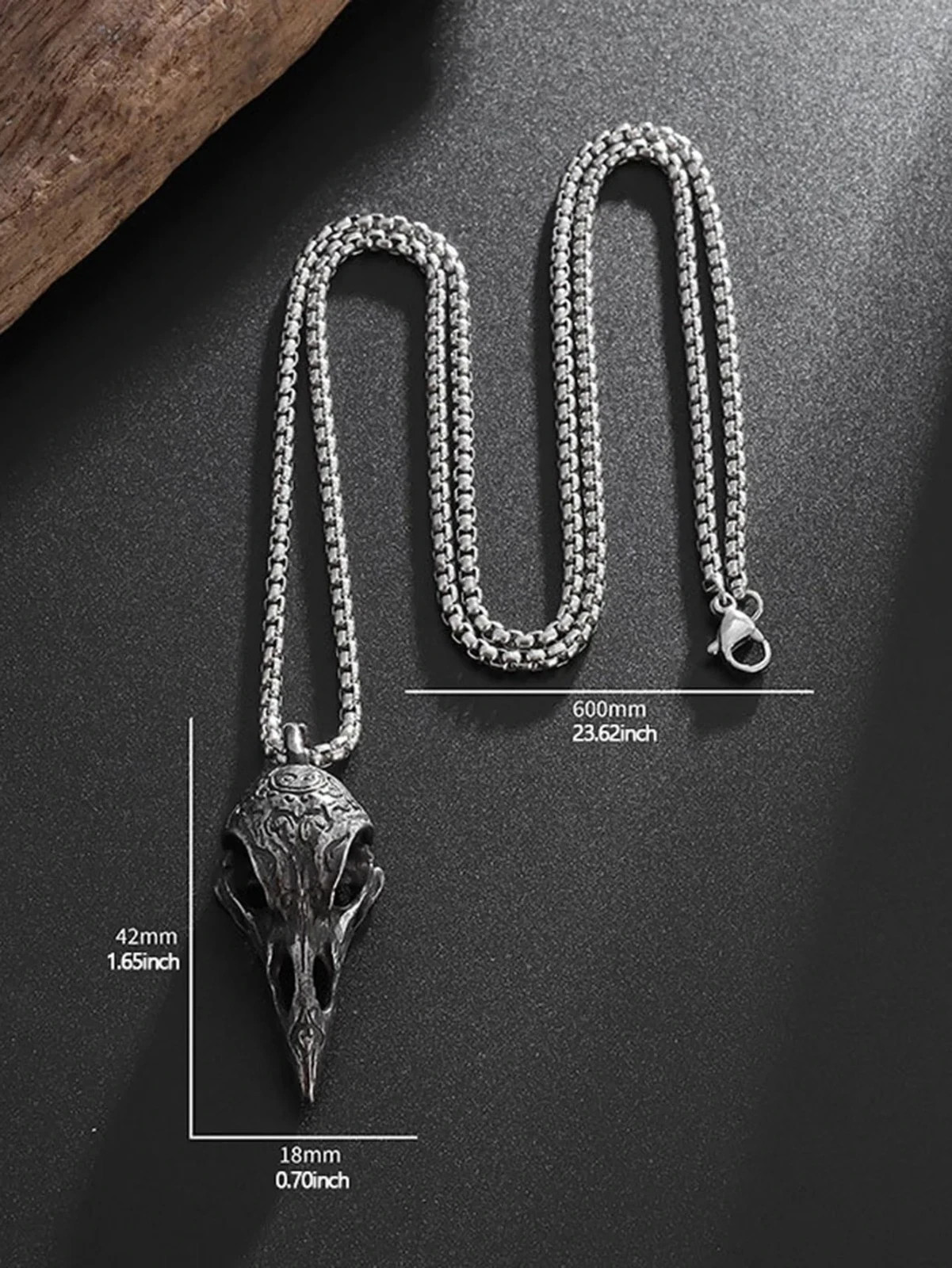 Retro Nordic Crow Skull Pendant Necklace, Bird Amulet Jewelry Gift for Men Perso