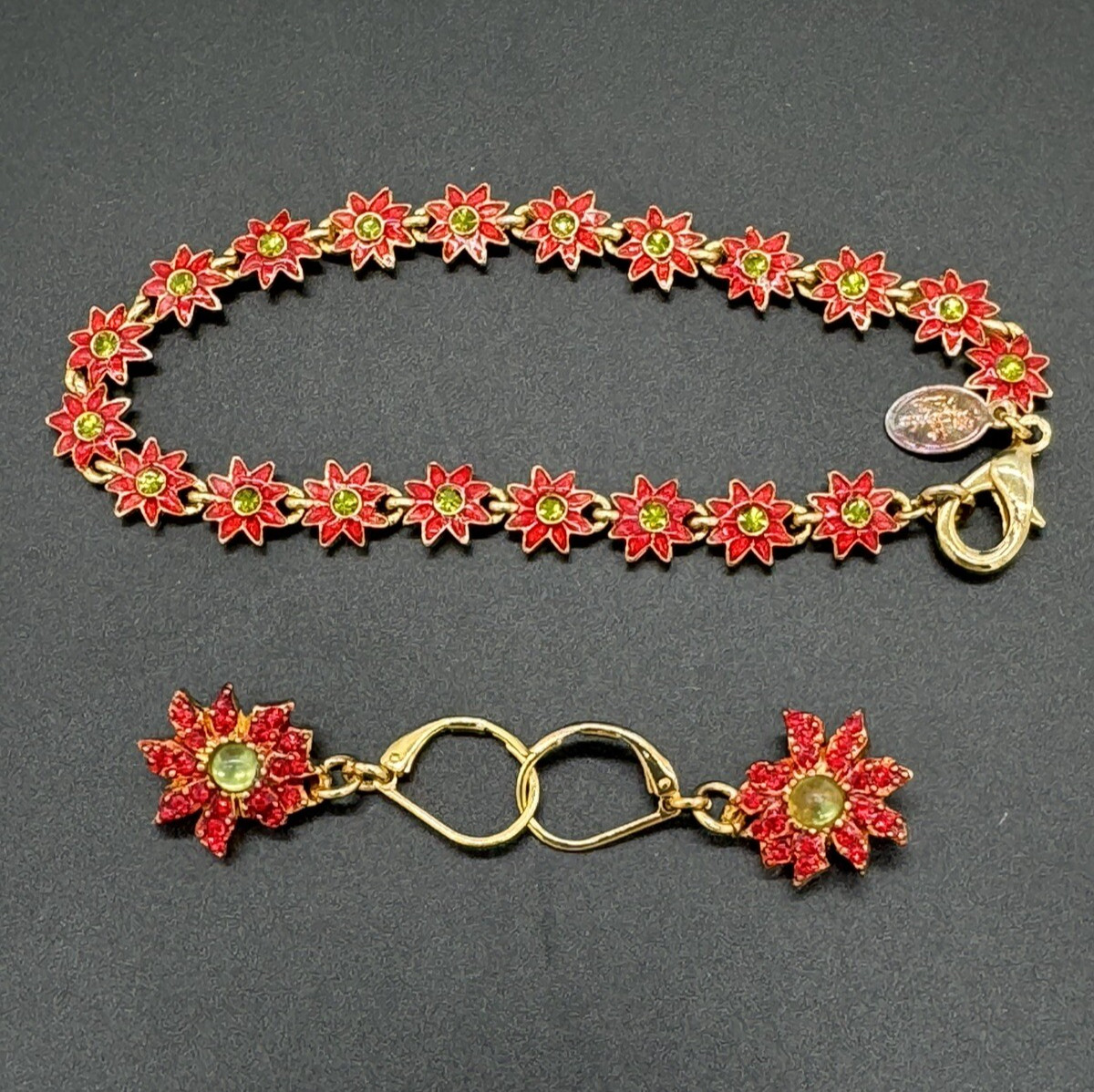 Christmas Holiday Christopher Radko Poinsettia 7.5″ Bracelet & Matching Earrings