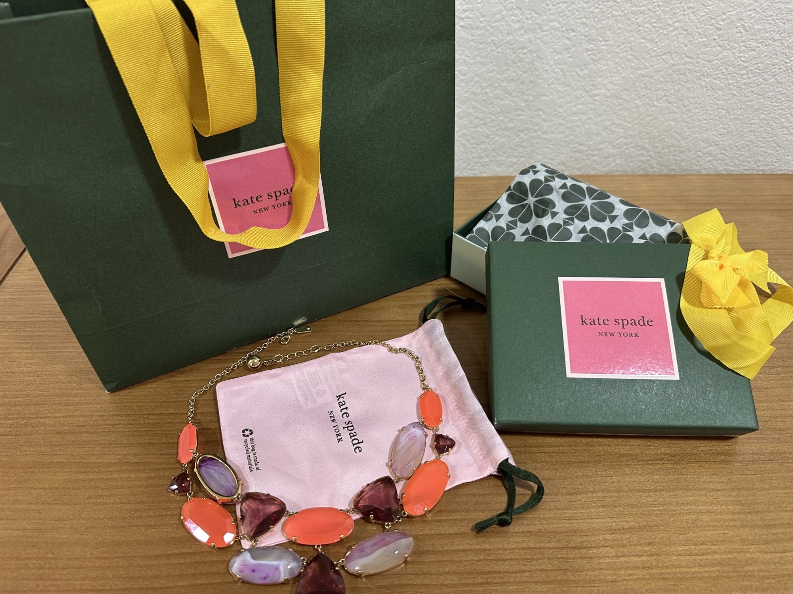 Kate Spade Semi-Precious Stones Bib Collar Purple Orange Necklace Gift Set