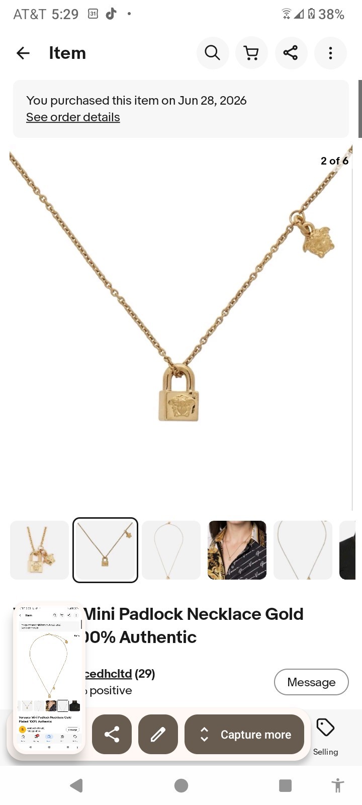 Versace Mini Padlock Necklace Gold Plated 100% Authentic