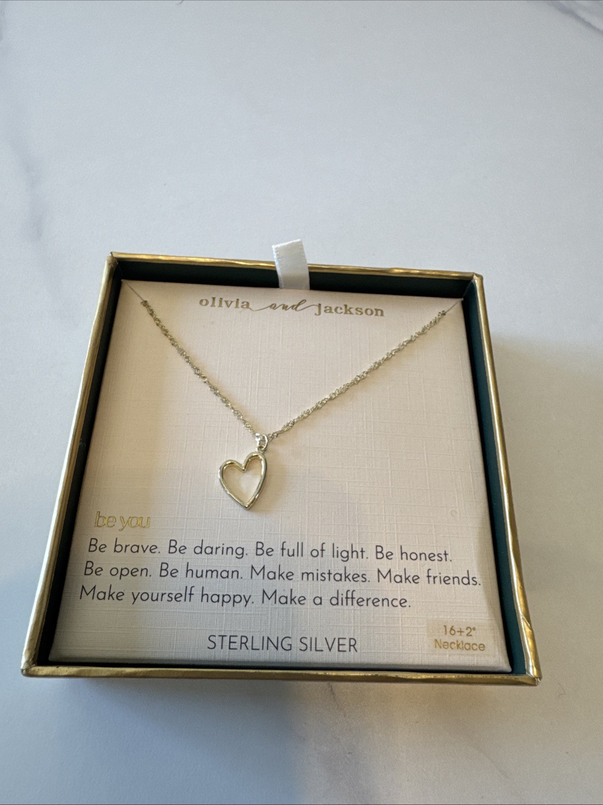 NEW Olivia and Jackson Heart Pendant Gold over Sterling Silver 16” + 2 Necklace