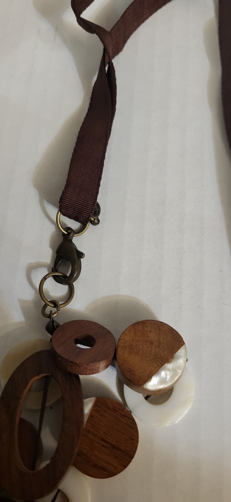 Layered Wooden & MOP Round CIRCLE BROWN /CREAM Necklace