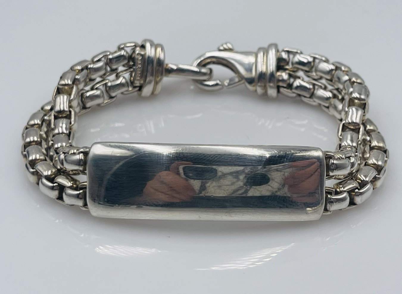 David Yurman Sterling Silver 2 Row Box Chain ID Bracelet G2U