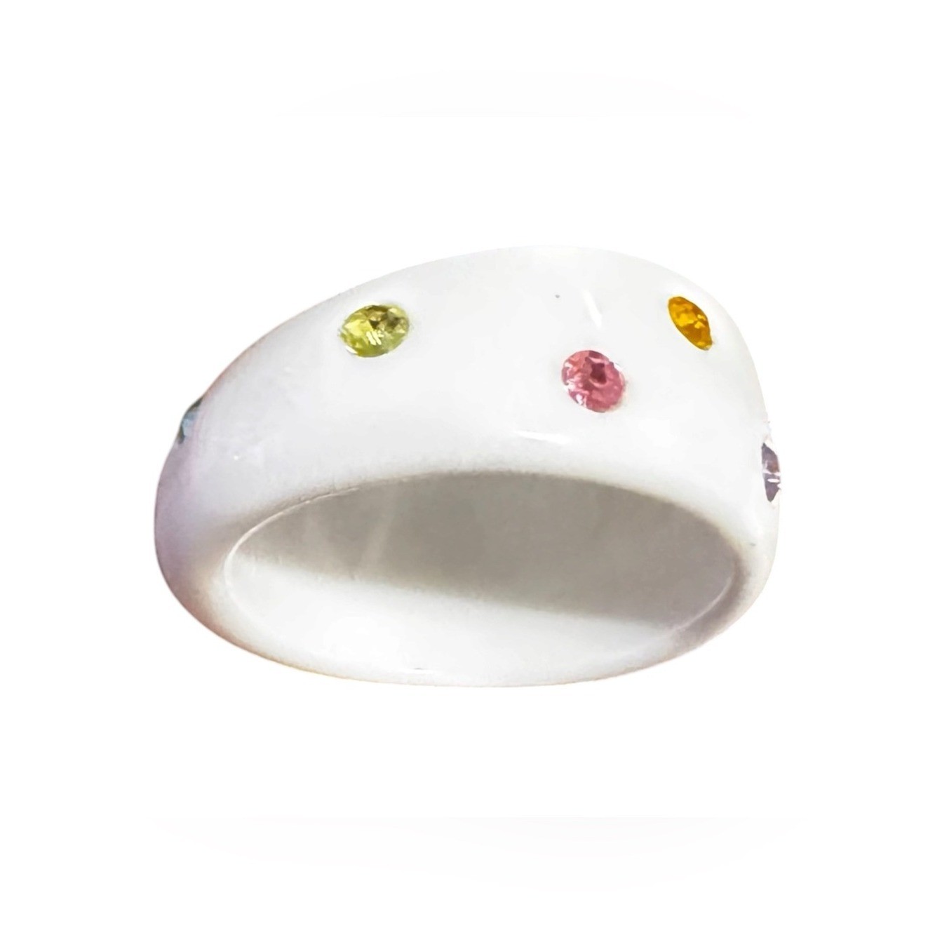 Source Unknown White Resin Bangle with Multi-Colored Rhinestones