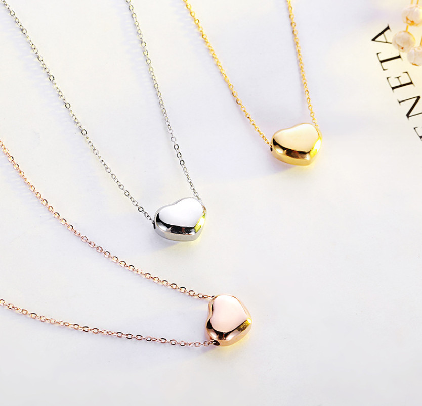 316L Stainless Steel High Polish Silver Gold Heart Pendant Chain Necklace PE42