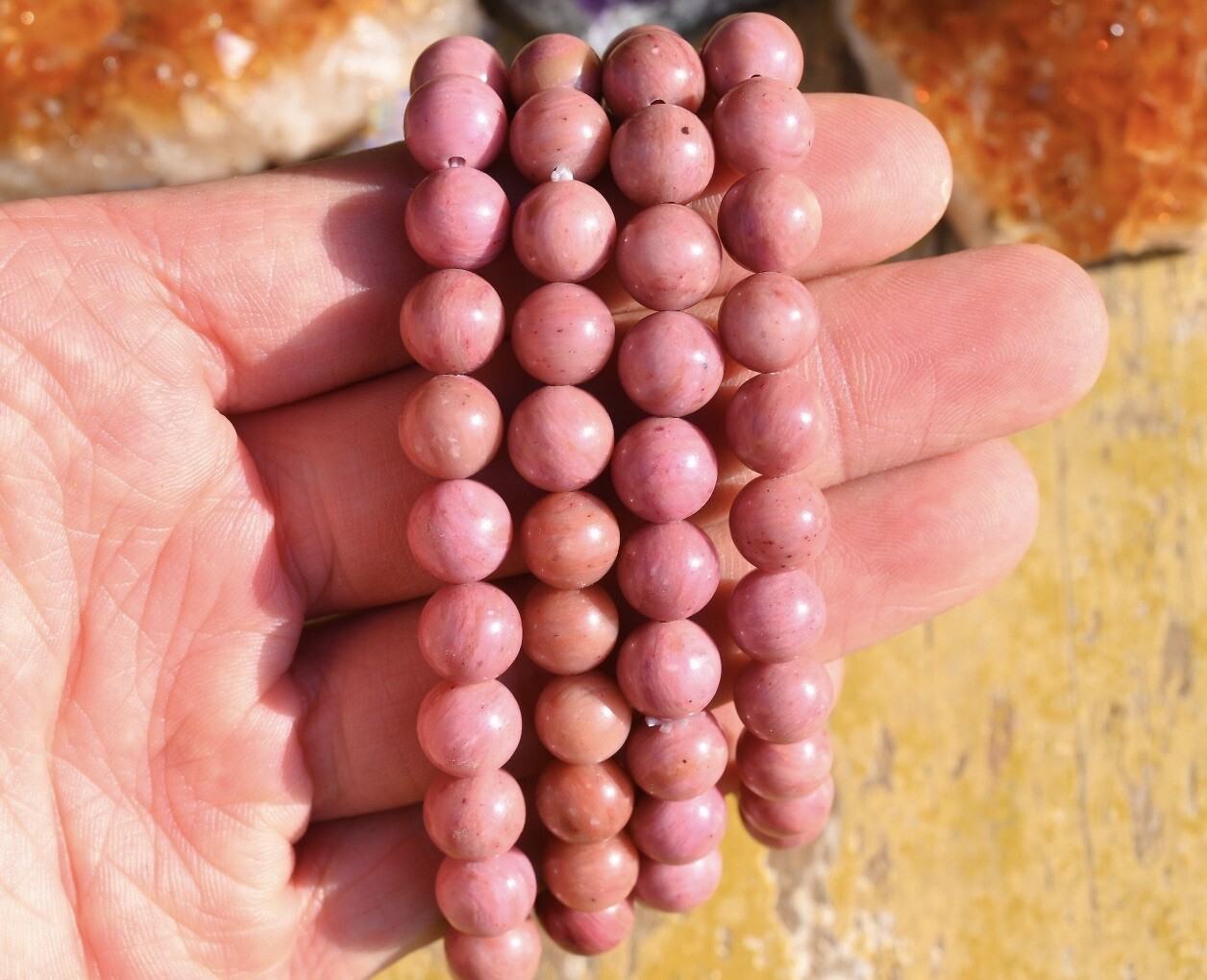 AAA Quality Natural Pink Rodonite Round Beaded Bracelet For Men and Women