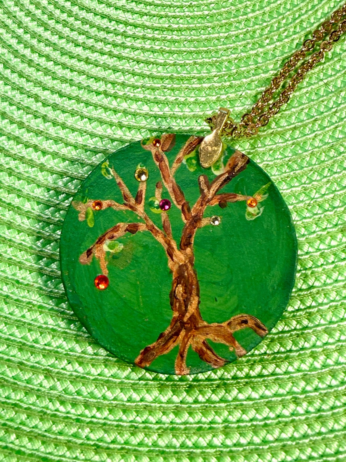 Hand Made Green Woman Forest Dryad Pendant Necklace Medallion Ornament Plaque