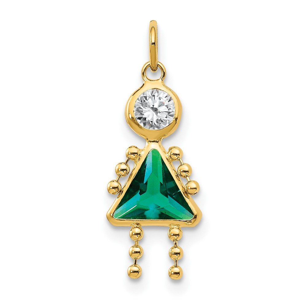 10k Yellow Gold May Girl Cubic Zirconia Birthstone Charm Pendant 0.21gm L-20mm