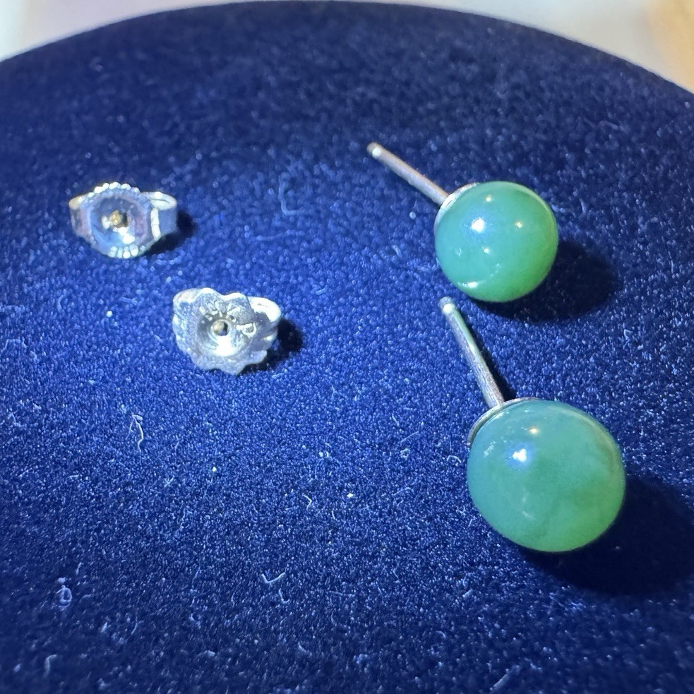 14K Gold stud earrings with Green Jade
