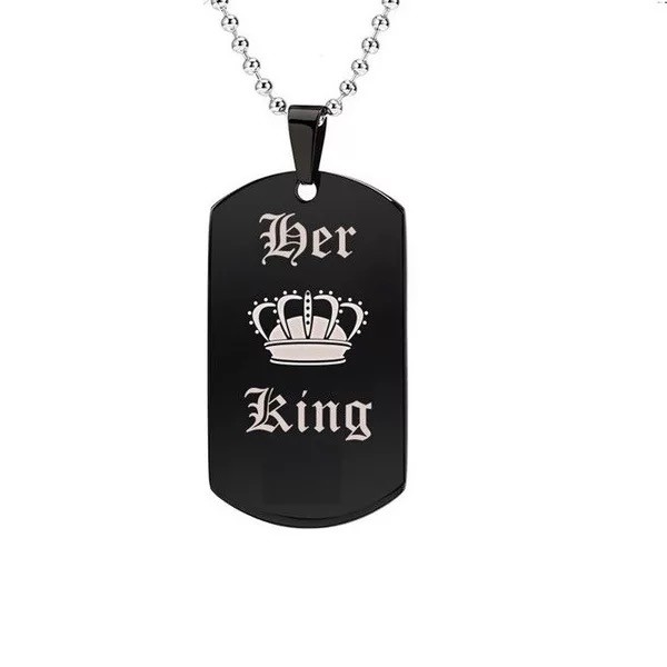 His queen and Her king stainless steel loves couple dog tag necklace gift nice