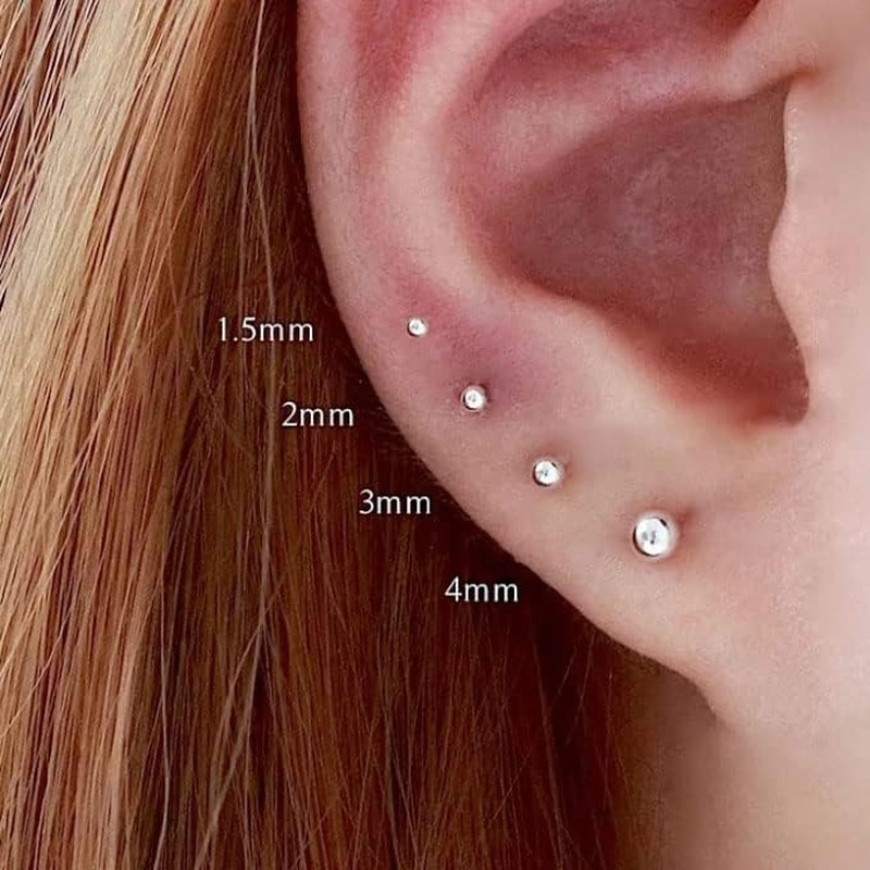 Flat Screw Back Ball Stud Earrings for Women Girls,2Mm 3Mm 4Mm 5Mm 6Mm Ball Earr