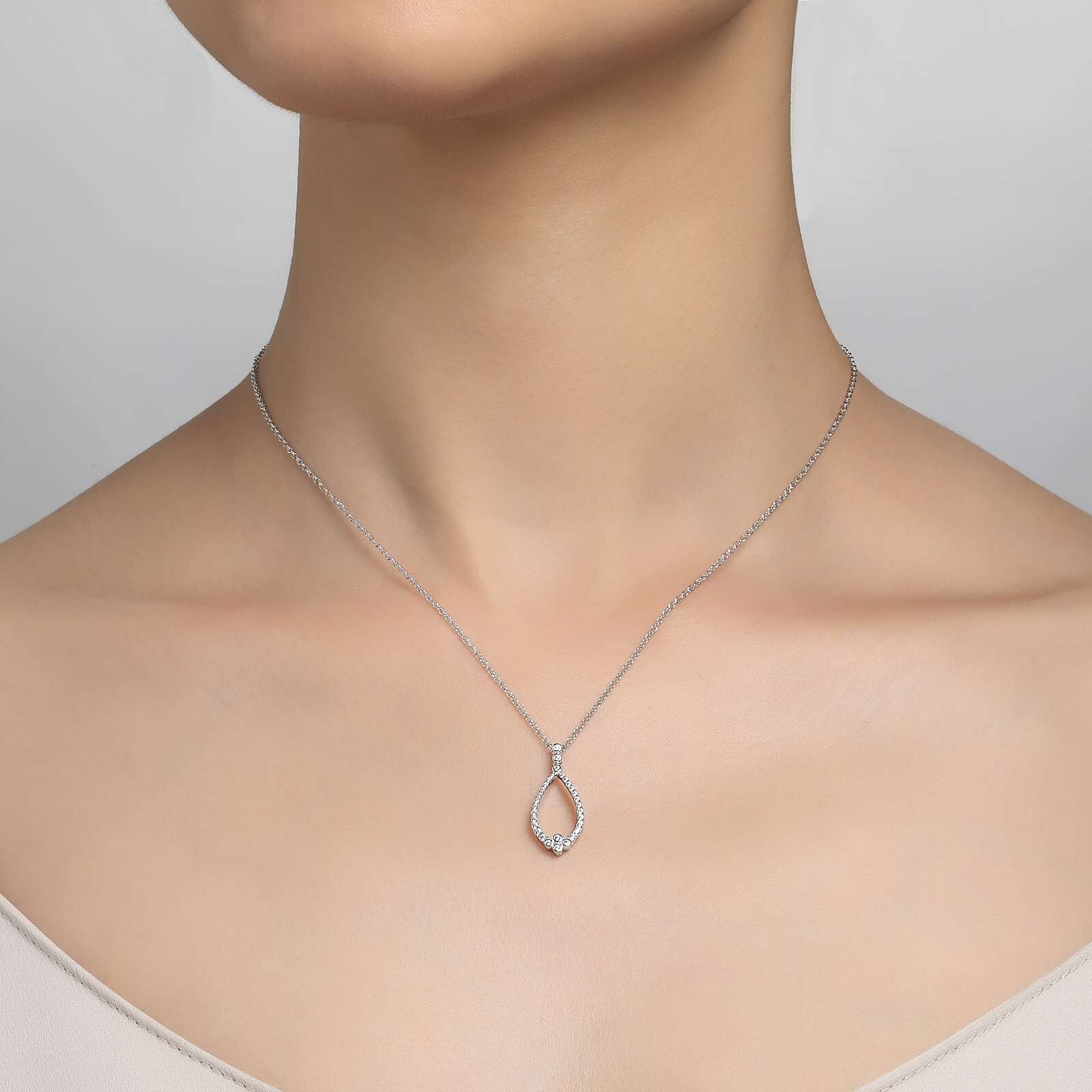 *BRAND NEW* Sterling Silver Platinum-Bonded with 0.21TW Open Teardrop Necklace