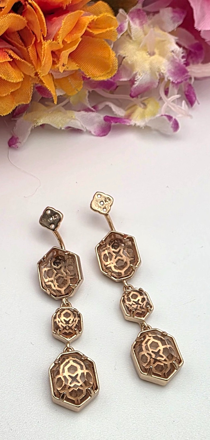 Kendra Scott Rose Gold Tone 3 Crystal Drop Earrings Octagon DIY Replacement VTG.