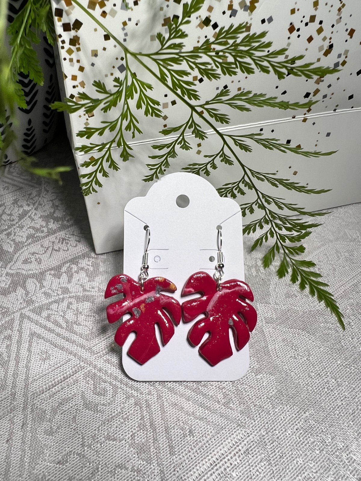 MONSTERA CLAY EARRINGS HANDMADE, GLAZED GREAT GIFT IDEA (SELECT FROM PHOTOS) #2