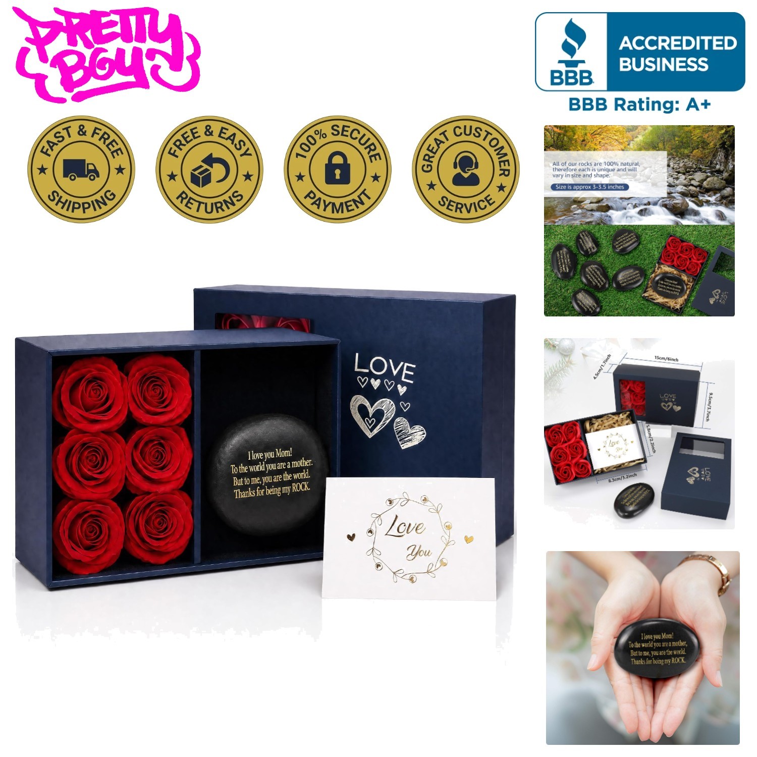 Meaningful Mother’s Day Keepsake – Engraved Stones & Floral Elegance Gift Set