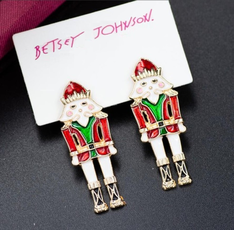 Betsey Johnson Nutcracker General Guard Gold Drop Dangle Earrings Free Gift Bag