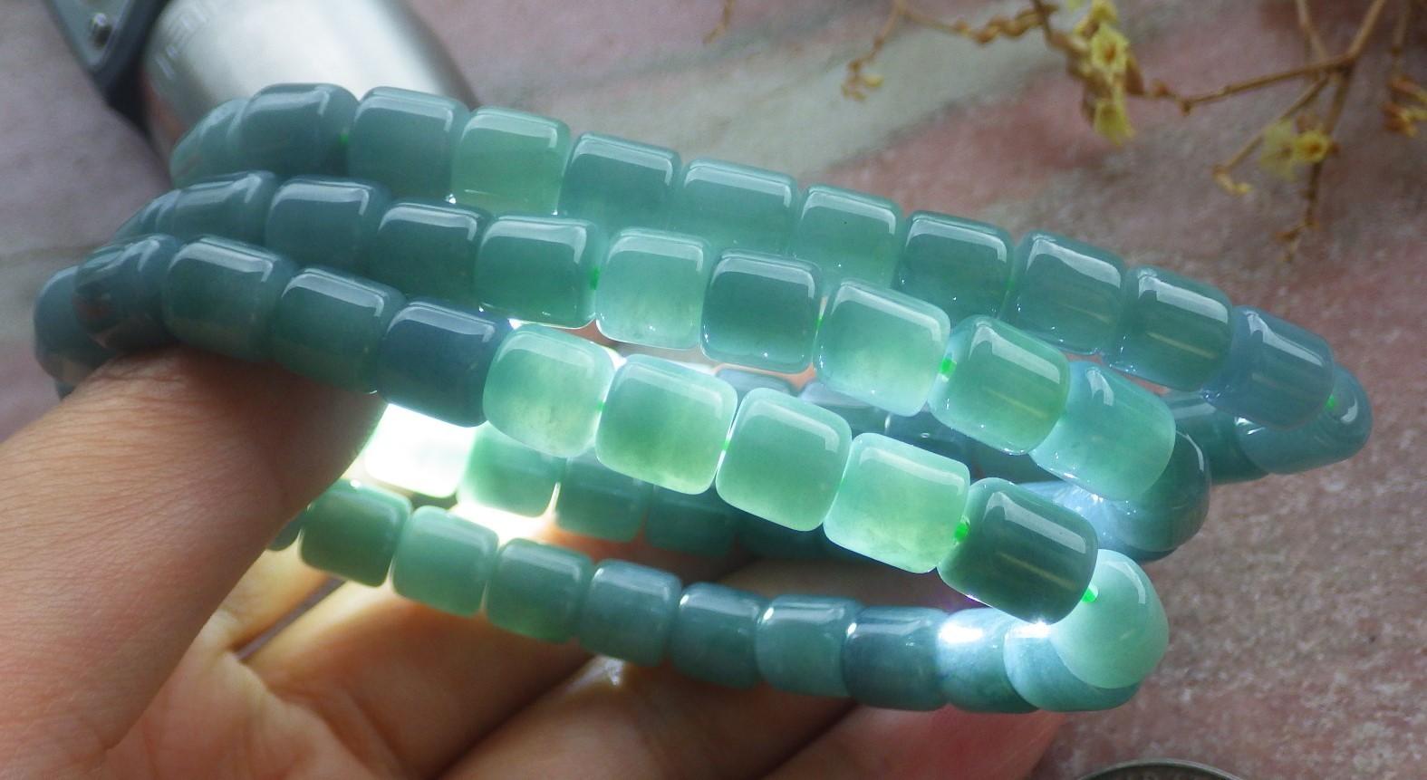 1 Pcs Icy Green 100% A JADE Jadeite Bead Beads Bangle Bracelet 7 inches 734761