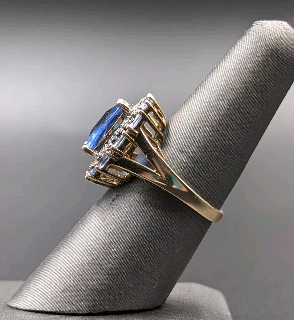Ross Simons 14k Gold Plated Sterling 925 Simulated Tanzanite Iolite CZ Halo Ring