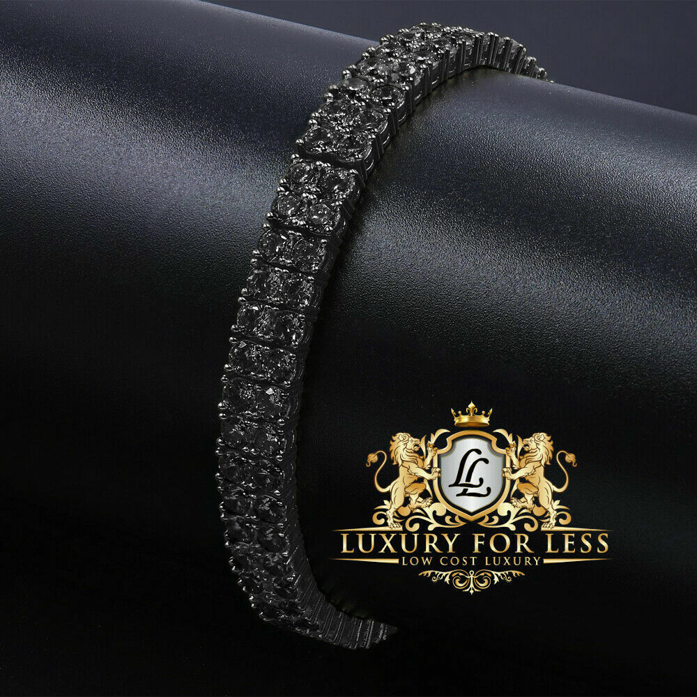 High Quality AAA+ Grade Simulated Diamond Black Gold Tone 2 Row Bracelet Unisex