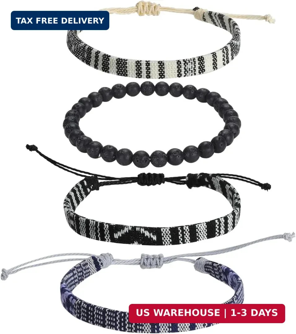 4pcs Beach Bracelet Set for Men and Women, Surfer Men Bracelet, Braided Boho