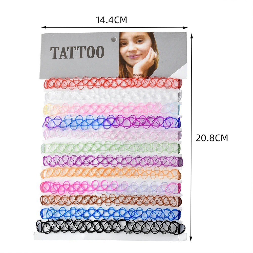 12pcs Rainbow Stretch Choker Creative Women Set Necklace Elastic Tattoo Vintage