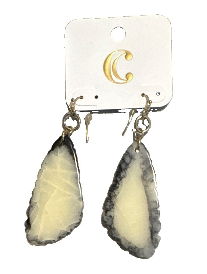 Charming Charlie Black & White Teardrop Dangle Drop Hook Earrings Nickel-Free