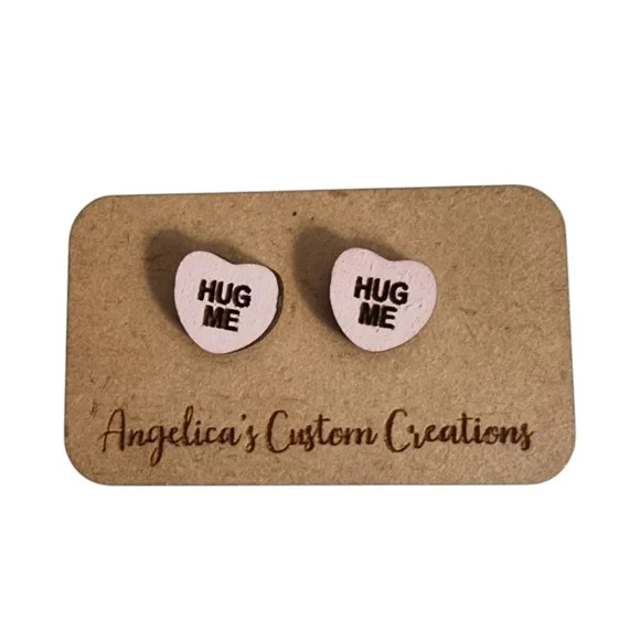 “Hug Me” Pink Wood Stud Earrings