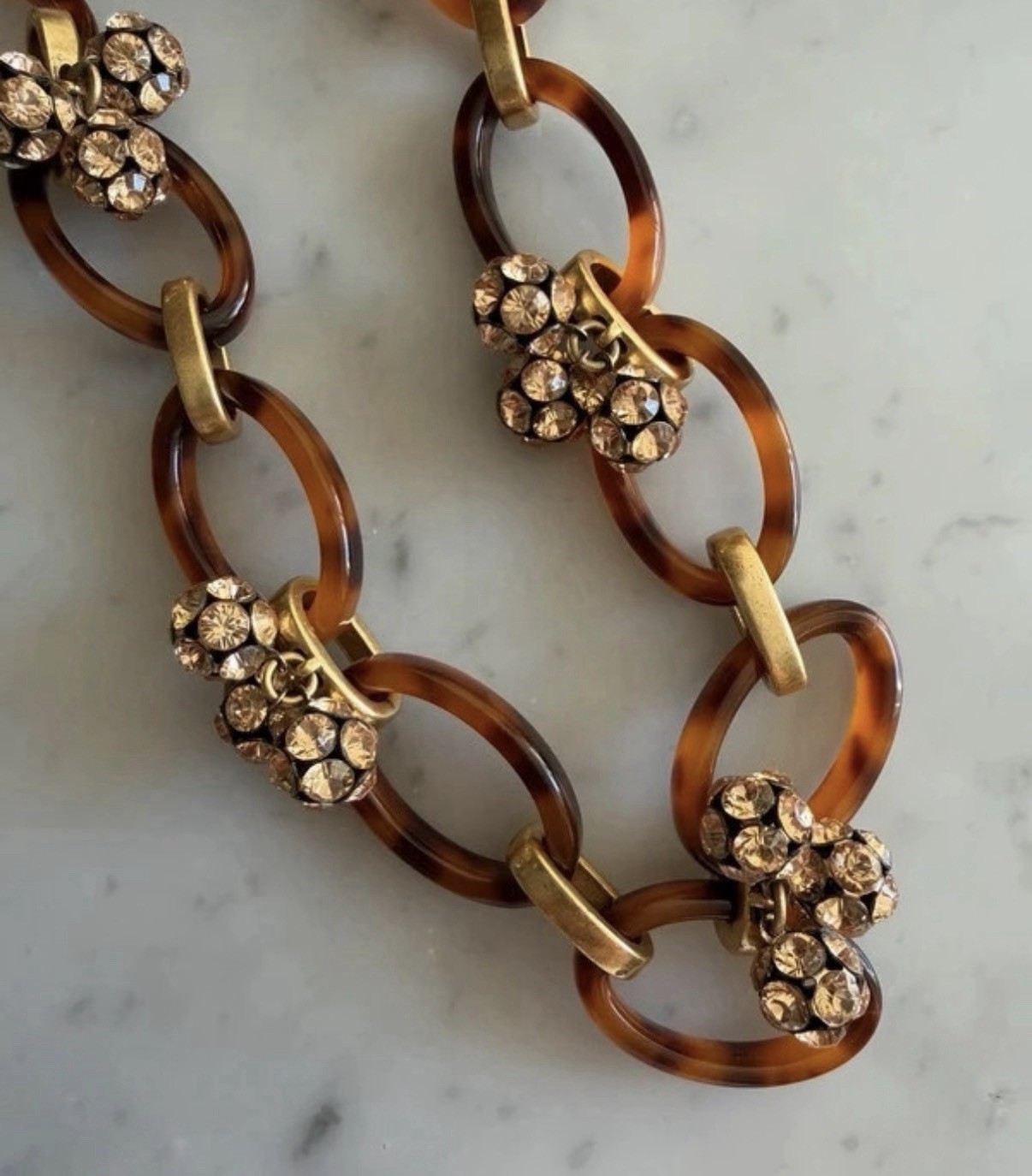 J.Crew Statement Tortoise-Look Oval Link Chain Necklace, Ribbon Tie