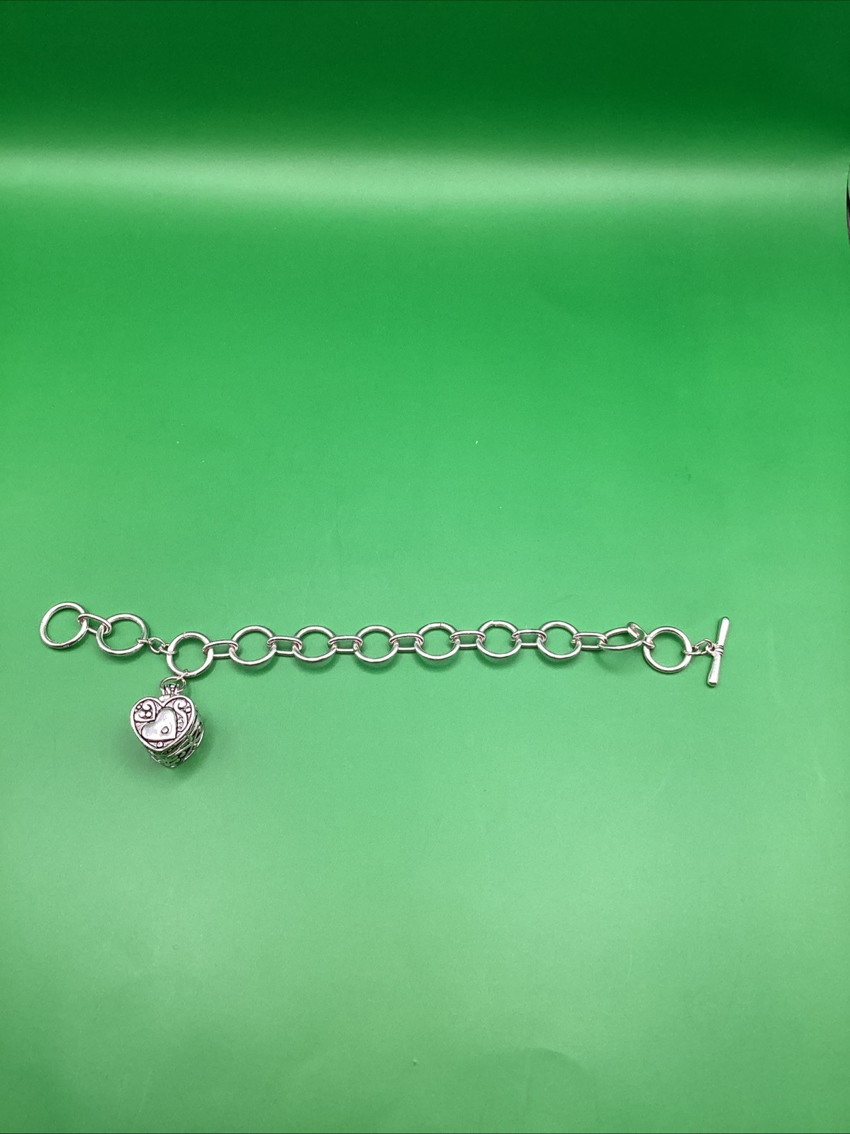 Serenity Prayer Heart Locket Toggle Silver Tone Adjustable Bracelet