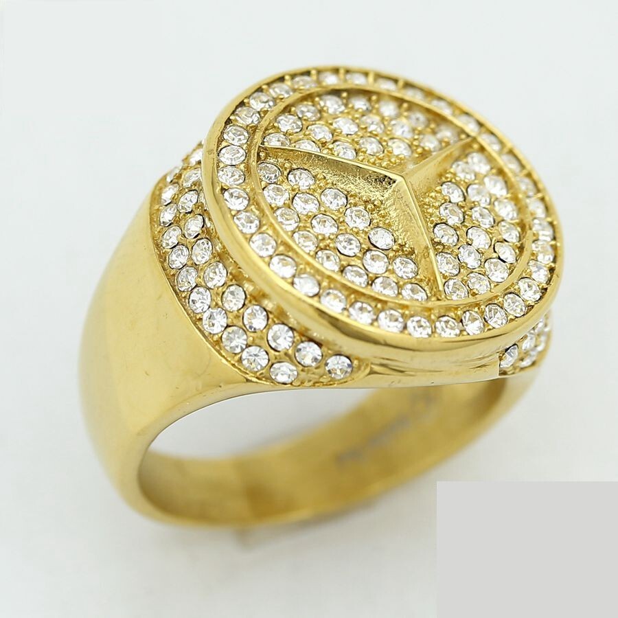 DG Men’s Stainless Steel.Cubic Zirconia Gold plated Ring #7 8,9,10,11,12 13 Box