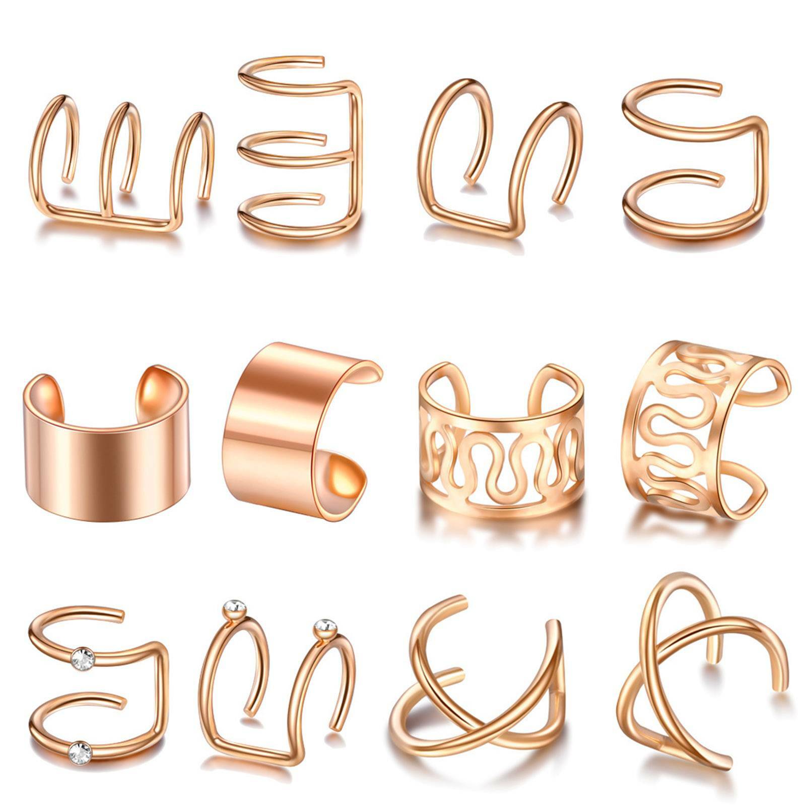 12PC Ear Cuff Stainless Steel Helix Cartilage Clip on Wrap Earrings Non Piercing